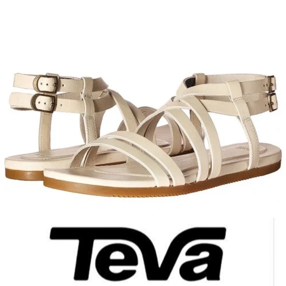 Teva Womens Avalina Crossover Leather Flat Sandals- 10